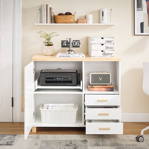 Caisson De Bureau Avec Tiroirs, Organiseur Bureau, Support Imprimante, 90x45x75 Cm