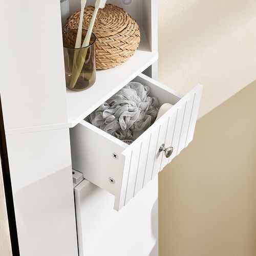 Armoire De Rangement Étroite - Gain De Place, 1 Tiroir, 2 Portes, Blanc, 44x31x171 Cm