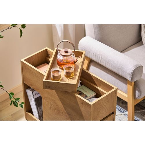 Bout De Canapé Avec Plateau Amovible, Tiroir Et Compartiment – L70 X P25 X H55 Cm