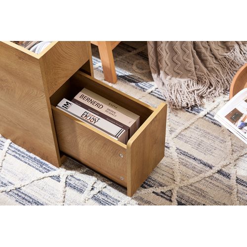 Bout De Canapé Avec Plateau Amovible, Tiroir Et Compartiment – L70 X P25 X H55 Cm