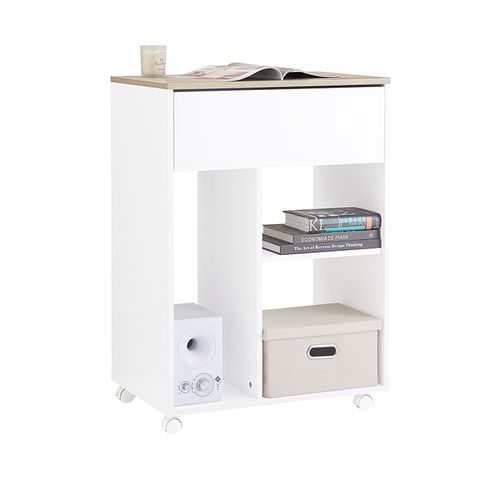 Caisson De Bureau à Roulettes Avec Tiroirs, Organiseur Imprimante, 63x42x88 Cm, Blanc