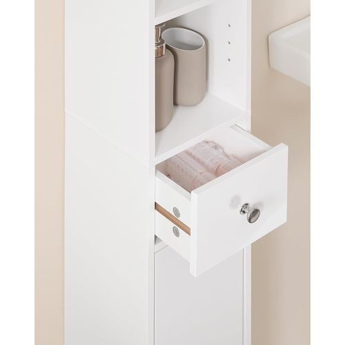 Colonne Salle De Bain, Armoire Étroite Avec 1 Tiroir, 2 Portes, Blanc ,BZr167-gw