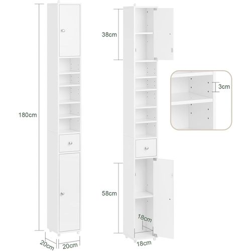 Colonne Salle De Bain, Armoire Étroite Avec 1 Tiroir, 2 Portes, Blanc ,BZr167-gw