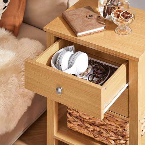 Bout De Canapé Avec Étagère Et Tiroirs, 45x35x60 Cm, Bois