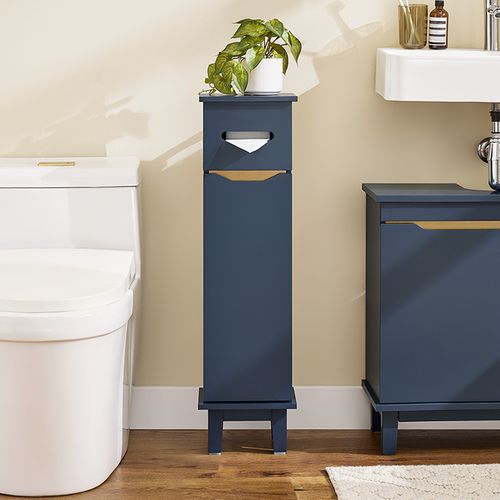Porte Papier Toilette Étroit, Meuble Wc Avec 1 Porte, Support Papier Toilette, 22 X 20 X 81 Cm, Bleu