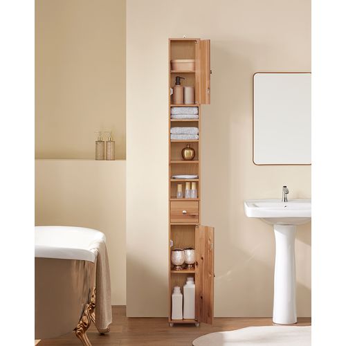 Colonne Salle De Bain, 1 Tiroir, 2 Portes, 5 Compartiments, Étagères Réglables, 20x20x180 Cm