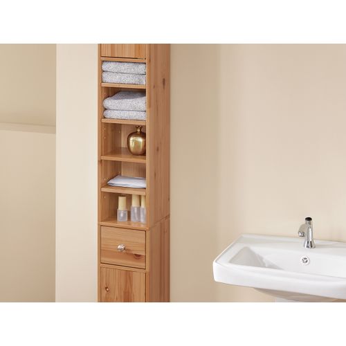 Colonne Salle De Bain, 1 Tiroir, 2 Portes, 5 Compartiments, Étagères Réglables, 20x20x180 Cm