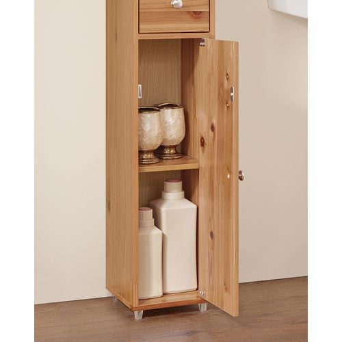 Colonne Salle De Bain, 1 Tiroir, 2 Portes, 5 Compartiments, Étagères Réglables, 20x20x180 Cm