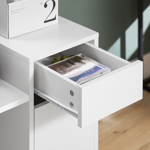 Caisson De Bureau à Roulettes Avec Tiroirs, Meuble Rangement Imprimante, 72x40x54 Cm, Blanc