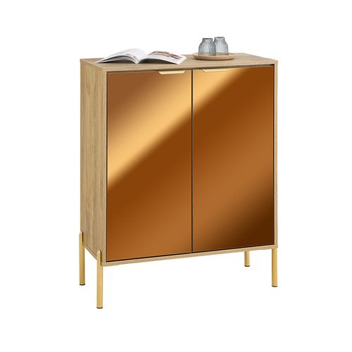 Meuble D'entrée, Buffet 2 Portes, 5 Compartiments, Rangement Chaussures, Doré, 83x38x100 Cm