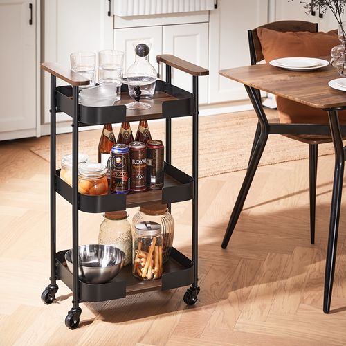Chariot De Service 3 Niveaux, Desserte De Cuisine, Rangement, 50x32x86 Cm, Noir