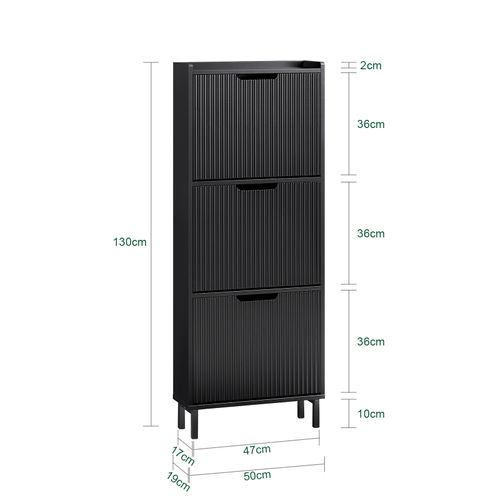 Fsr177-h-sch Armoire à Chaussures 3 Portes Abattantes En Bois Noir