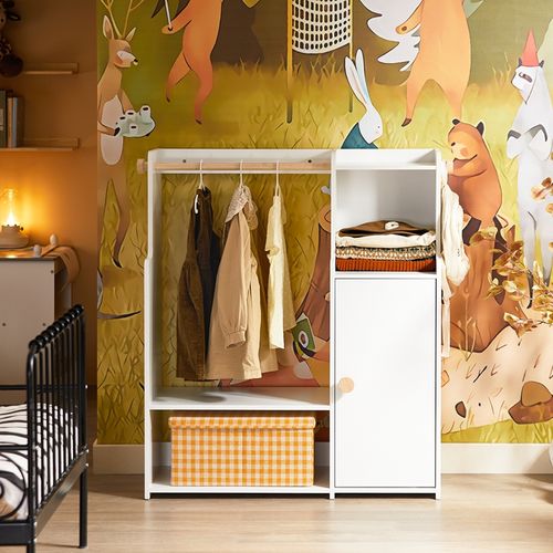 Portant à Vêtements Enfant Avec 2 Compartiments Et 1 Porte, 94 X 35 X 110 Cm, Blanc