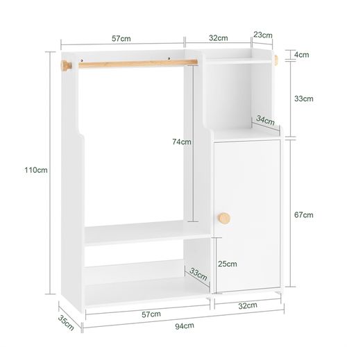 Portant à Vêtements Enfant Avec 2 Compartiments Et 1 Porte, 94 X 35 X 110 Cm, Blanc