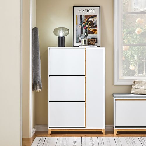 Meuble à Chaussures Avec 3 Abattants Et 1 Porte, Rangement Pratique, 80x34x122 Cm, Pour L'entrée.