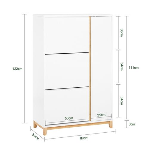 Meuble à Chaussures Avec 3 Abattants Et 1 Porte, Rangement Pratique, 80x34x122 Cm, Pour L'entrée.