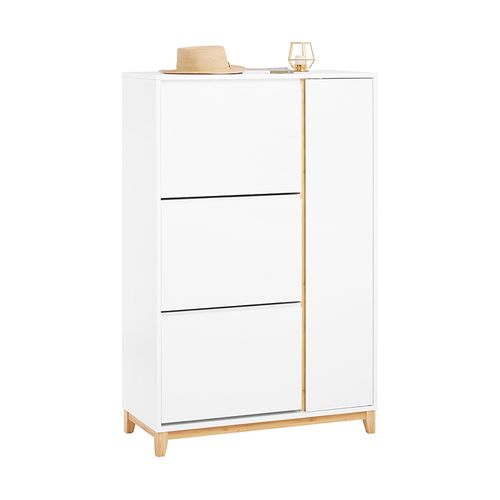 Meuble à Chaussures Avec 3 Abattants Et 1 Porte, Rangement Pratique, 80x34x122 Cm, Pour L'entrée.