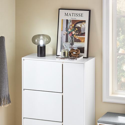 Meuble à Chaussures Avec 3 Abattants Et 1 Porte, Rangement Pratique, 80x34x122 Cm, Pour L'entrée.