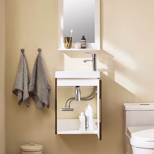 Meuble Suspendu Avec Lavabo, Armoire Salle De Bain, Ensemble Lave-mains, Marron, 40x22x56 Cm