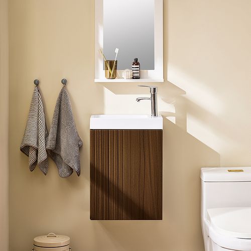 Meuble Suspendu Avec Lavabo, Armoire Salle De Bain, Ensemble Lave-mains, Marron, 40x22x56 Cm