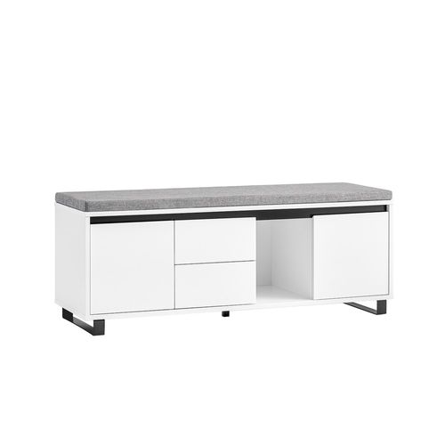 Fsr176-w Banc De Rangement à Chaussures Avec Coussin Rembourré, 2 Tiroirs Et 2 Portes, Blanc
