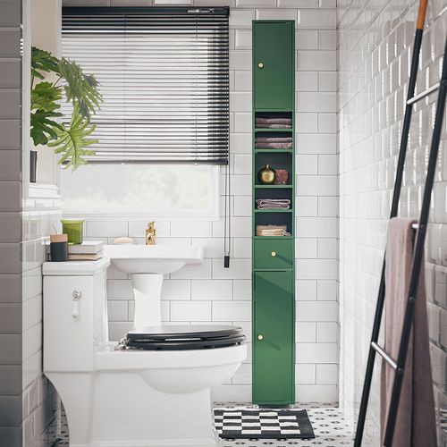 Meuble De Rangement Salle D Bain Meuble Colonne Armoire De Toilette Meuble Wc, Vert, BZr34-sy