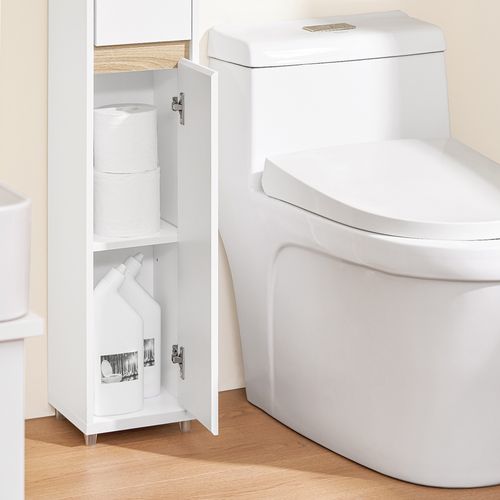 Sobuy Armoire De Salle De Bain Compacte Avec Étagère Réglable Et Tiroir En Bois Blanc