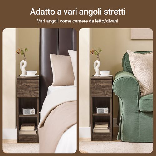 Table De Chevet Étroite Avec Tiroir Et 2 Étagères Pour Chambre Ou Salon, Marron, FBT111-SN