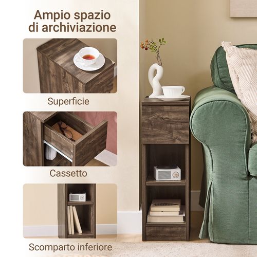 Table De Chevet Étroite Avec Tiroir Et 2 Étagères Pour Chambre Ou Salon, Marron, FBT111-SN