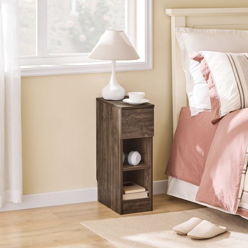 Table De Chevet Étroite Avec Tiroir Et 2 Étagères Pour Chambre Ou Salon, Marron, FBT111-SN