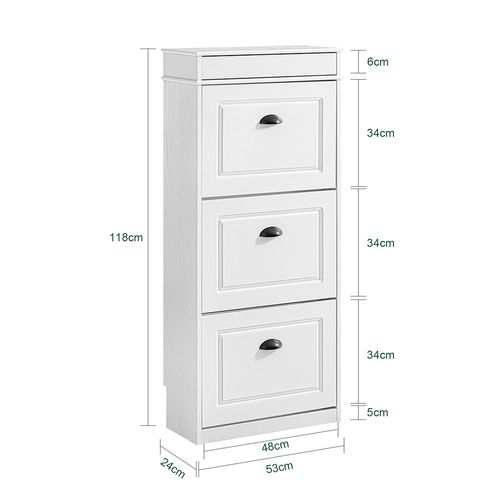 Armoire à Chaussures 3 Abattants, Effet Bois Vieilli Blanc