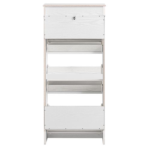 Armoire à Chaussures 3 Abattants, Effet Bois Vieilli Blanc