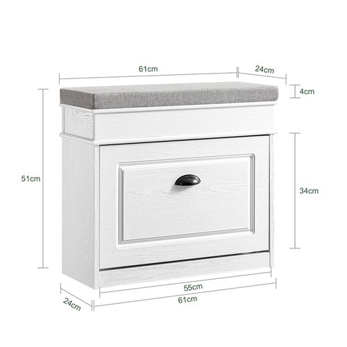 Banc D'entrée Avec Rangement à Abattant, Blanc Bois Vieilli, 61x24x51cm