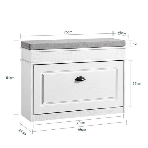 Banc D'entrée Avec Rangement Abattant à Effet Bois Vieilli Blanc