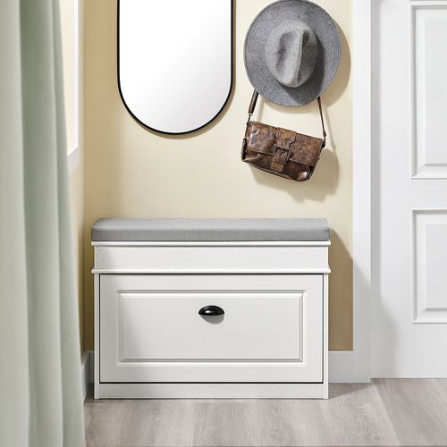 Banc D'entrée Avec Rangement Abattant à Effet Bois Vieilli Blanc