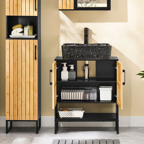 Sobuy Meuble Sous-vasque à Deux Portes Noir 60x30x70.5cm Moderne BZr202-sch