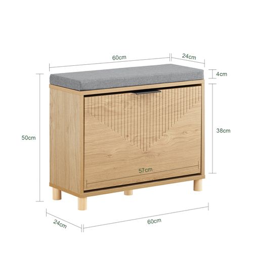 Banc D'entrée Avec Coussin, Rangement à Chaussures Sous Abattant, En Bois