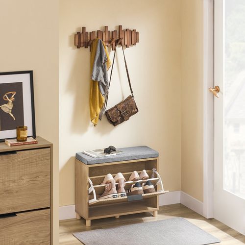 Banc D'entrée Avec Coussin, Rangement à Chaussures Sous Abattant, En Bois