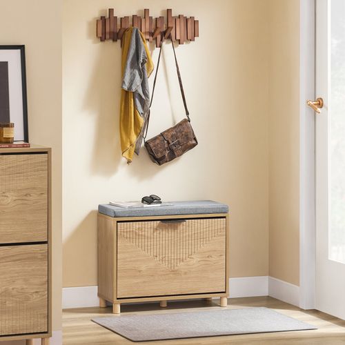 Banc D'entrée Avec Coussin, Rangement à Chaussures Sous Abattant, En Bois