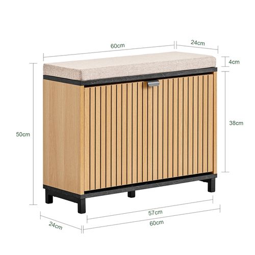 Banc à Chaussures Rembourré Avec Rangement Rabattable - Noir Et Bois Clair