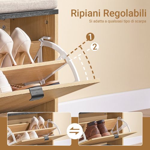 Banc à Chaussures Rembourré Avec Rangement Rabattable - Noir Et Bois Clair