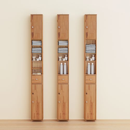 Colonne Salle De Bain En Bois, Armoire Étroite Avec Tiroir Et Étagères Réglables