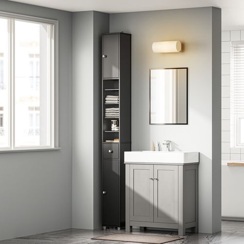 Colonne De Salle De Bain Étanche Avec Étagères Et Tiroirs Réglables Noire