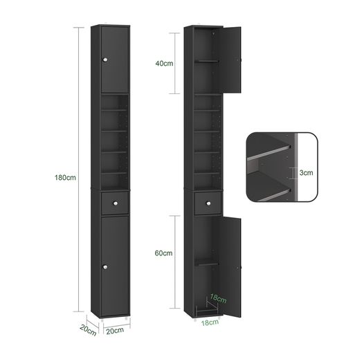 Colonne De Salle De Bain Étanche Avec Étagères Et Tiroirs Réglables Noire