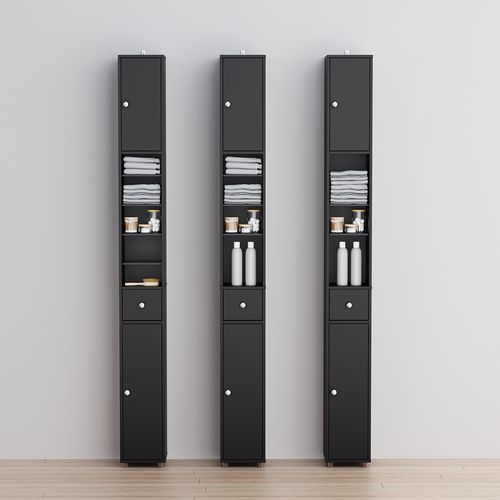 Colonne De Salle De Bain Étanche Avec Étagères Et Tiroirs Réglables Noire