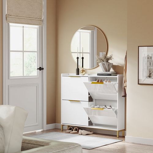 Sobuy Meuble à Chaussures 4 Portes Blanc 100x19.1x88.6cm Nordique Fsr206-gw