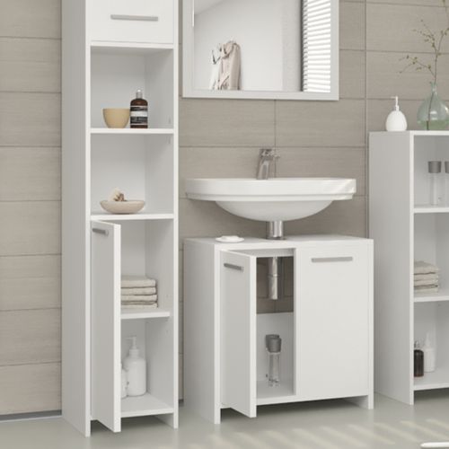Meubles Bain Kiko 24063 Blanc 3 Pièces, Avec Armoire Haute