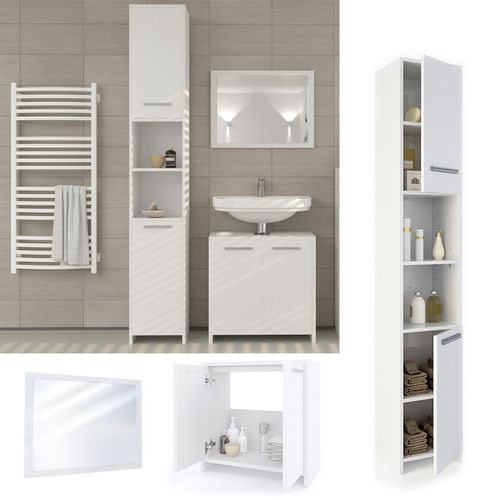 Meubles Bain Kiko 24063 Blanc 3 Pièces, Avec Armoire Haute