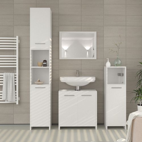 Meubles Bain Kiko 24063 Blanc 3 Pièces, Avec Armoire Haute