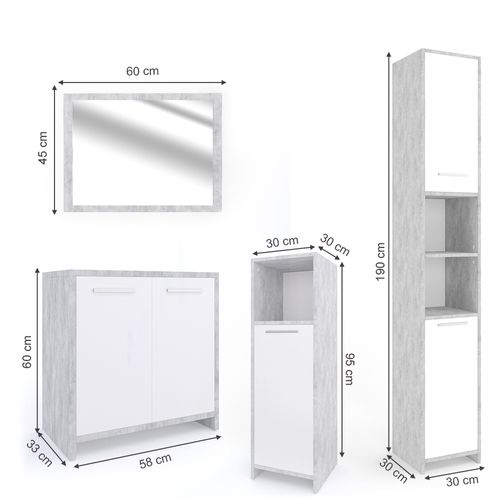Meubles Bain Kiko 24124 Béton 4 Parties